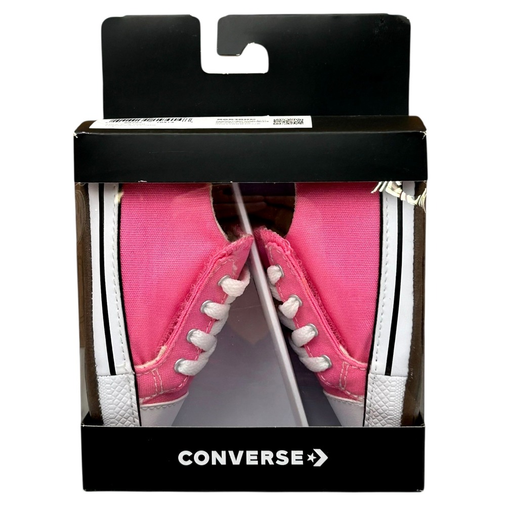 Converse Newborn Baby Girls Crib Sneakers Size 4 Pink-White Canvas Shoes Slip-on